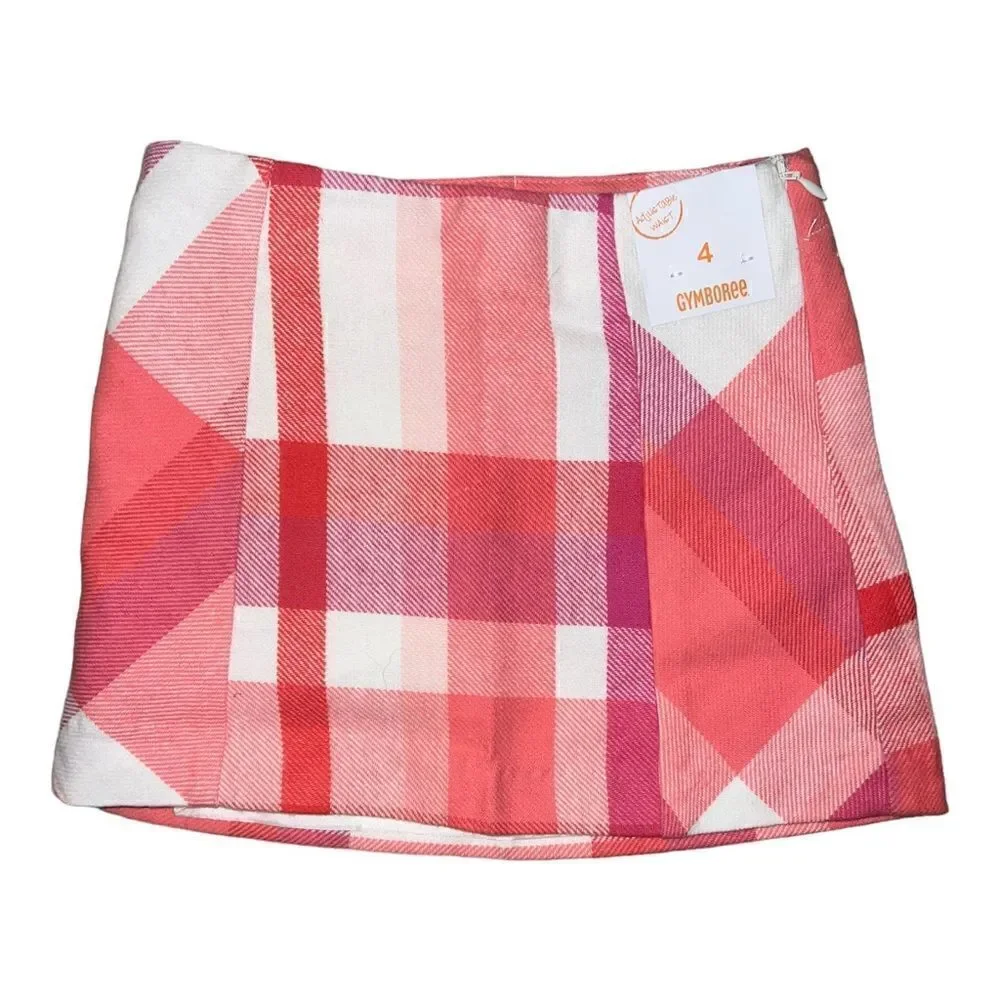 Gymboree Girls Woodland Wonder Fox Pink Orange White Plaid Skirt Size 4 NWT